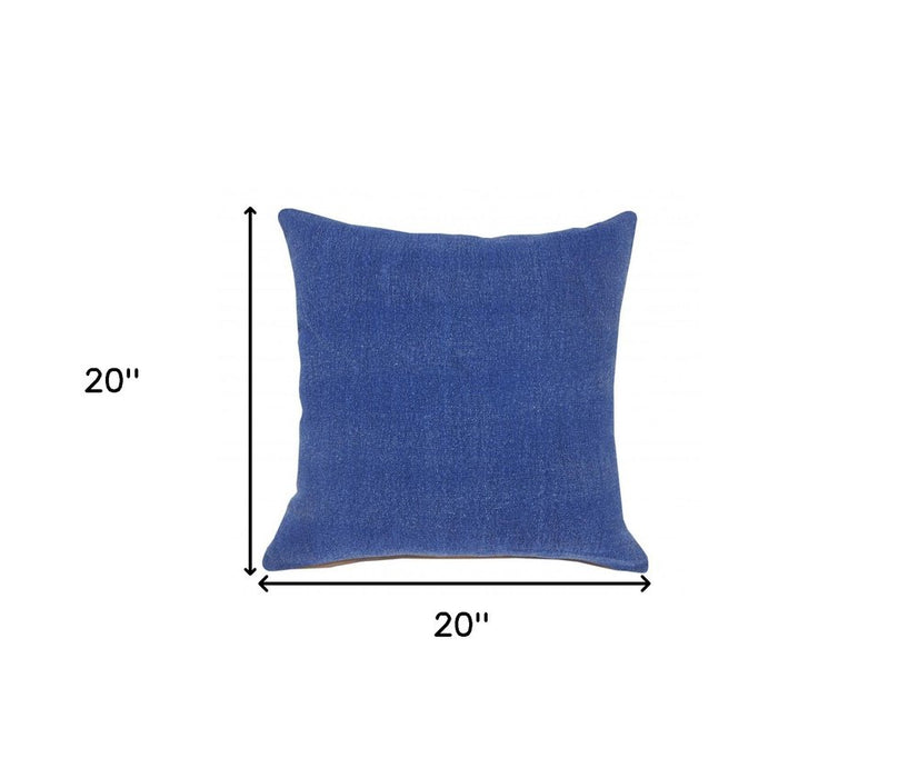 20" X 20" Classic Blue 100% Cotton Zippered Pillow
