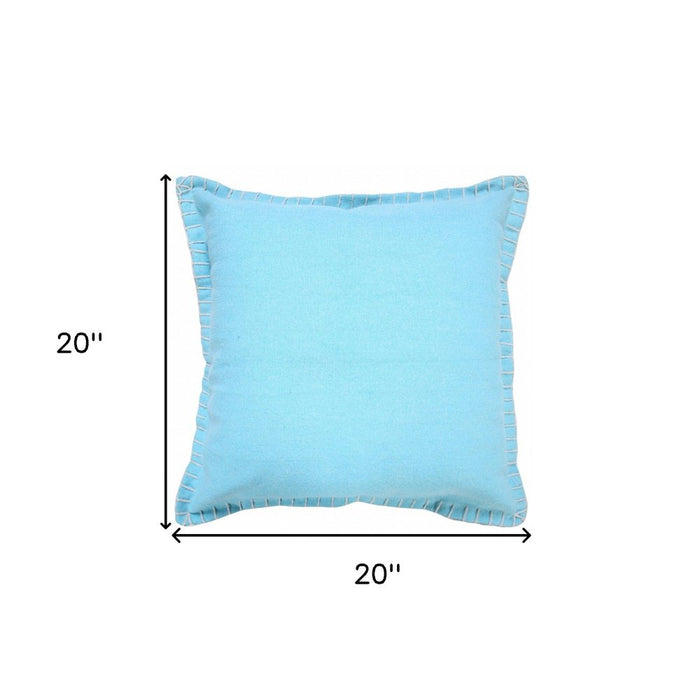 20" X 20" Bright Blue 100% Cotton Zippered Pillow