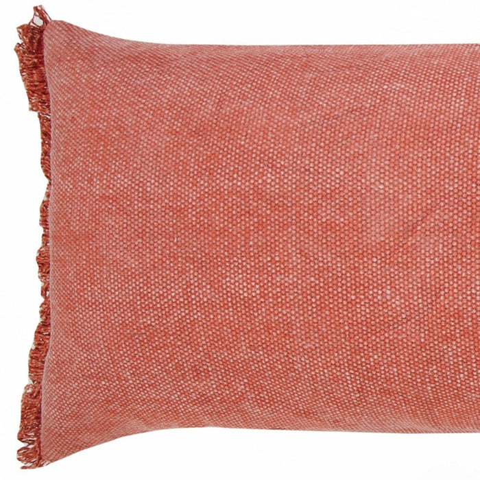 14" X 36" Rose Pink Stonewashed Cotton Throw Pillow With Fringe