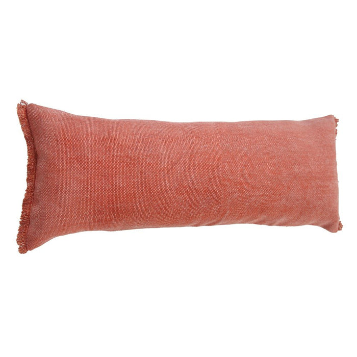 14" X 36" Rose Pink Stonewashed Cotton Throw Pillow With Fringe