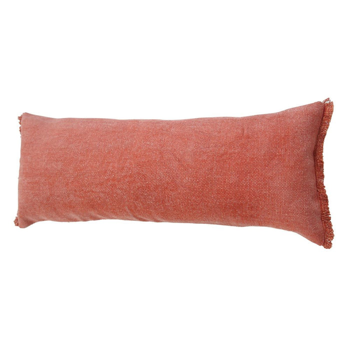 14" X 36" Rose Pink Stonewashed Cotton Throw Pillow With Fringe