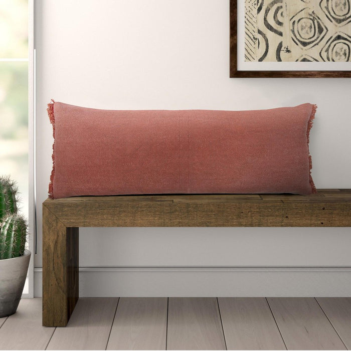 14" X 36" Rose Pink Stonewashed Cotton Throw Pillow With Fringe