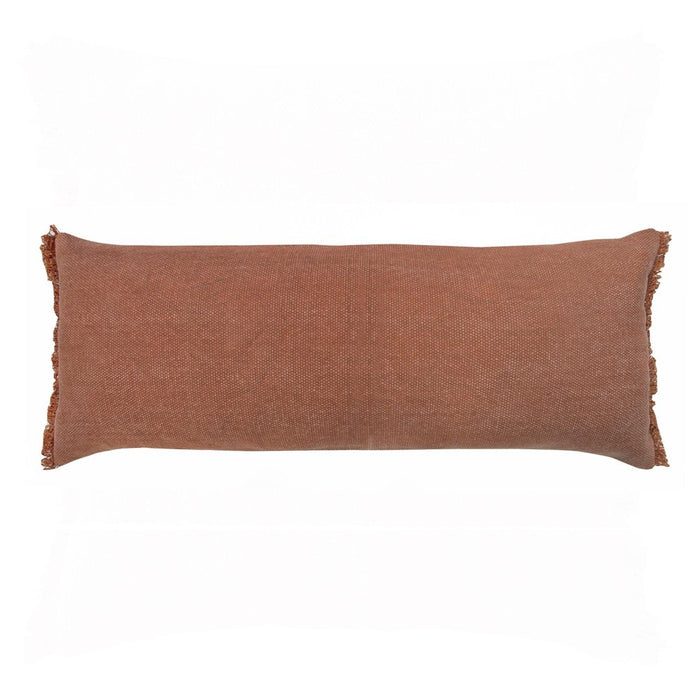 14" X 36" Terra Cotta Stonewashed Cotton Throw Pillow With Fringe
