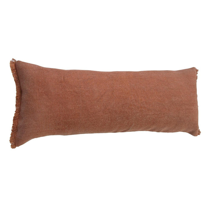 14" X 36" Terra Cotta Stonewashed Cotton Throw Pillow With Fringe
