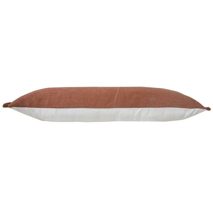 14" X 36" Terra Cotta Stonewashed Cotton Throw Pillow With Fringe