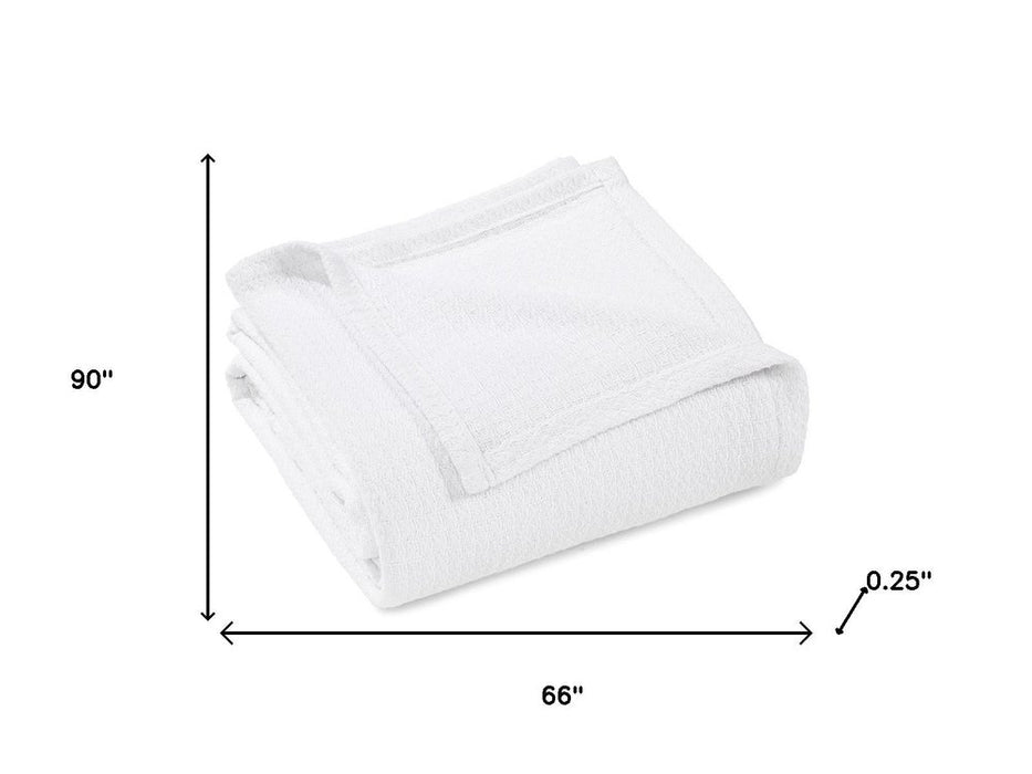 Twin White Cotton Waffle Weave Blanket