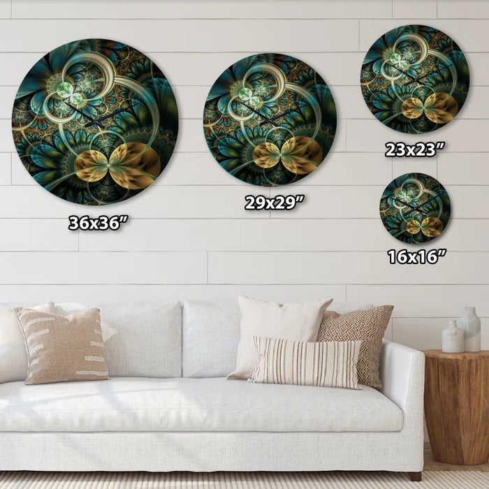 Symmetrical Blue Gold Fractal Flower - Modern Wall Clock