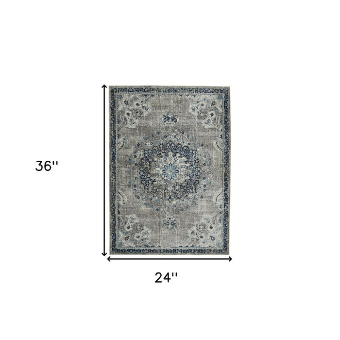 Rug with floral pattern and dimensions labeled on a white background