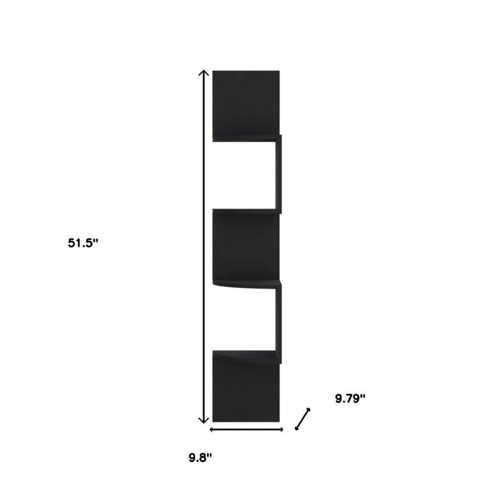 52" Black Wood Wall Mounted Corner Shelf