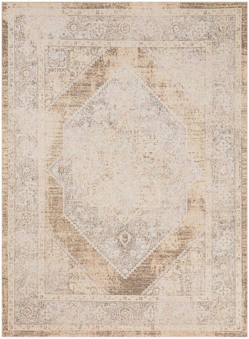 Beige and brown patterned rug with a diamond design