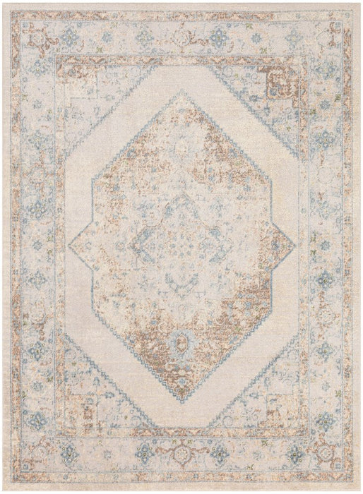 4' X 6' Ivory And Blue Geometric Area Rug
