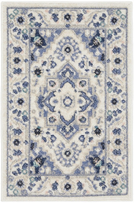 Decorative rug with blue and white pattern