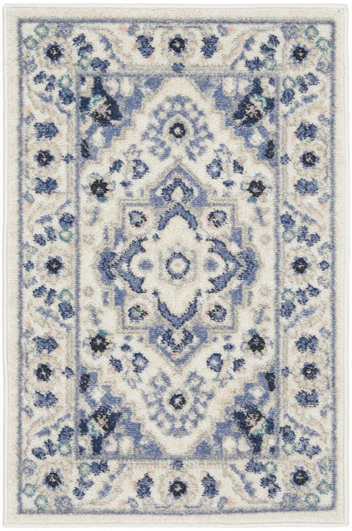 Decorative rug with blue and white pattern
