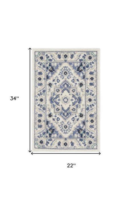 Decorative rug with floral pattern and measurements on a white background