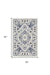 Decorative rug with floral pattern and measurements on a white background