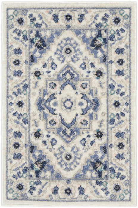 Decorative rug with blue and white pattern