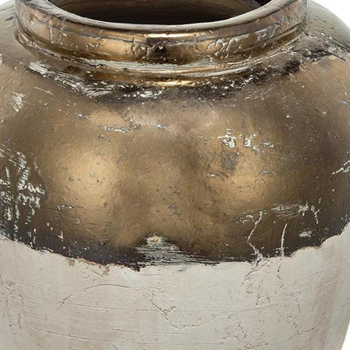 11" Antiqued Bronze And Light Gray Color Block Ceramic Round Table Vase