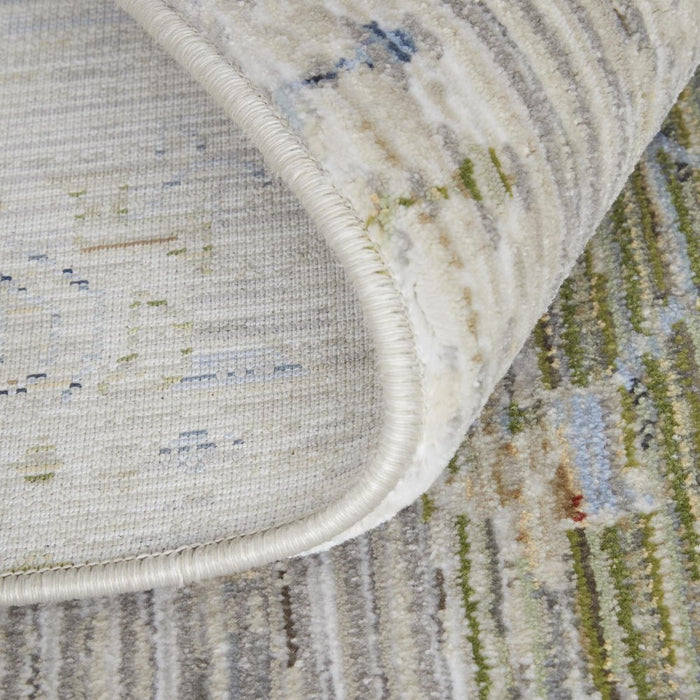 Close-up of a textured rug with a focus on the border and pattern.