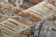 Close-up of a textured rug with multicolor pattern