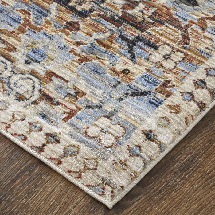 Patterned area rug on a wooden floor