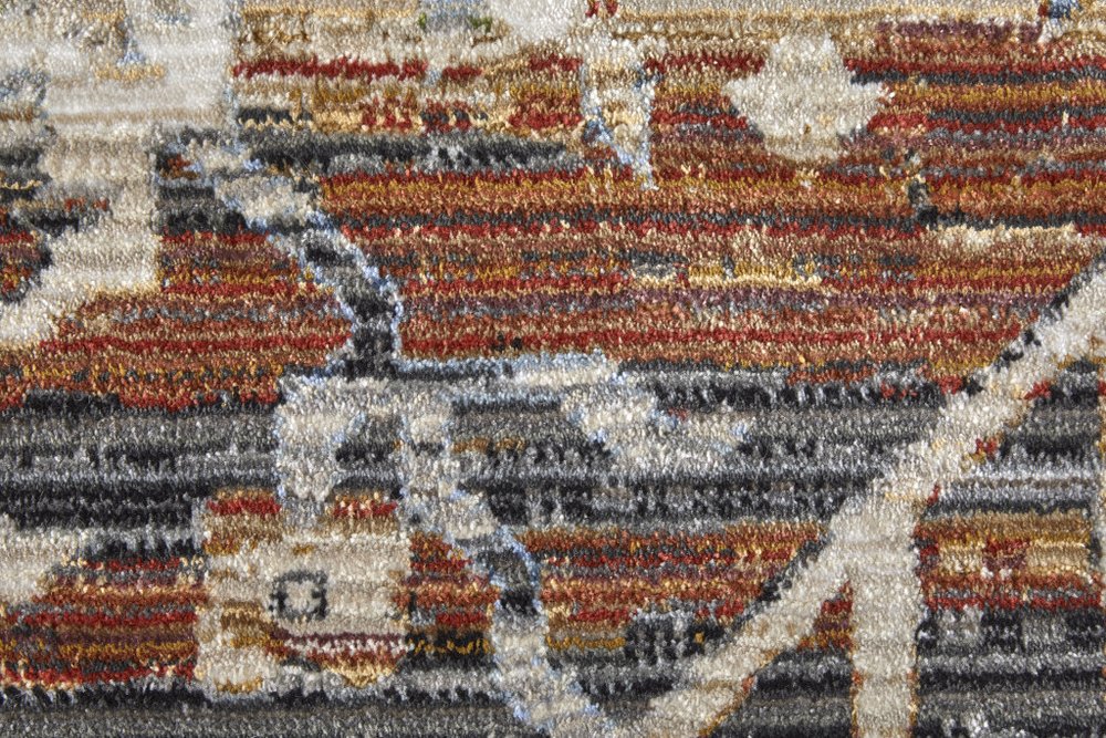 Close-up of a textured rug with geometric pattern