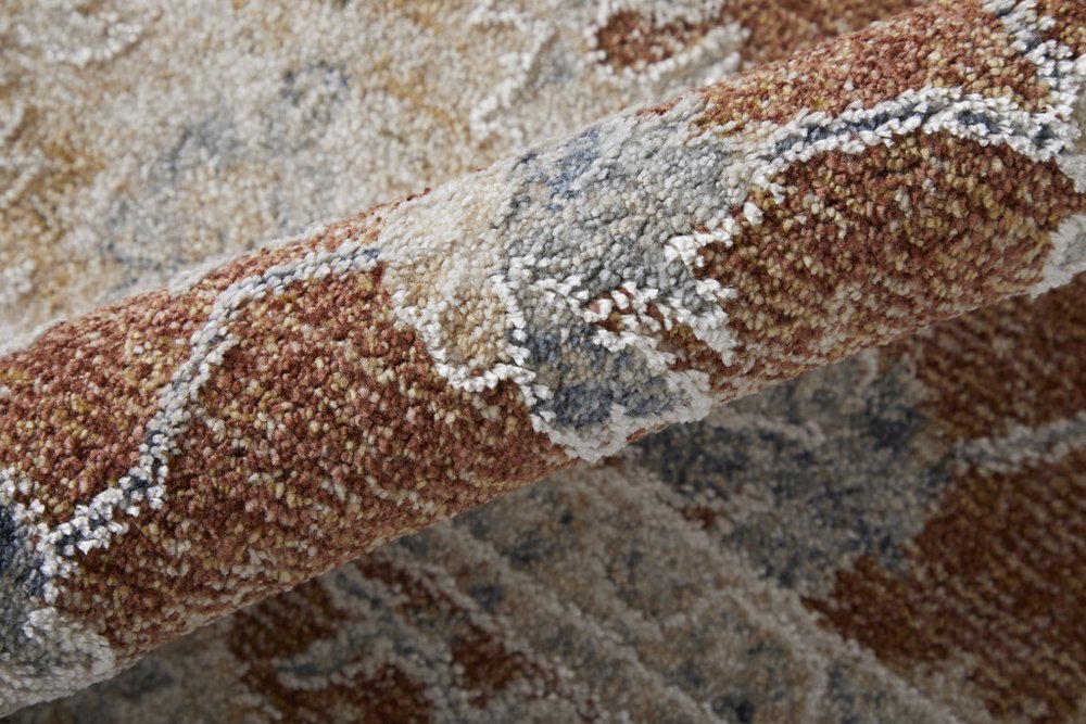 Close-up of a textured brown and beige patterned rug