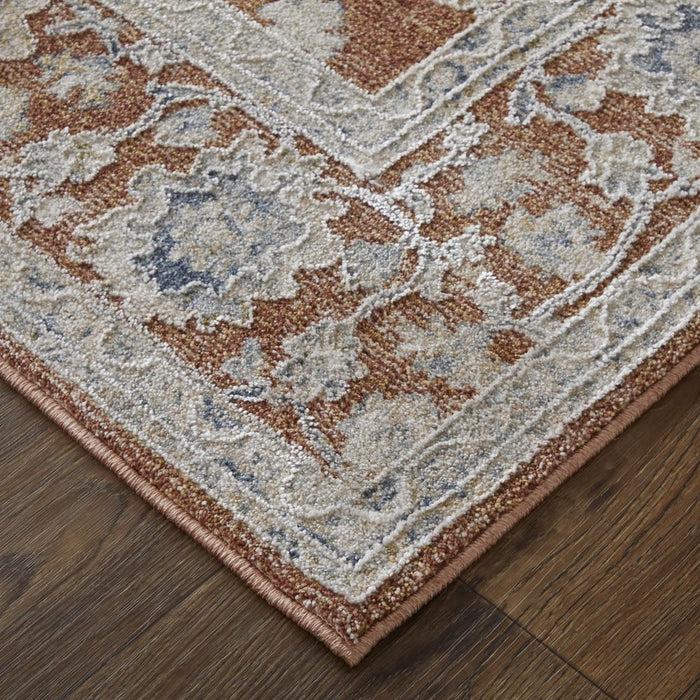 Close-up of a patterned rug on a wooden floor