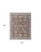 Decorative rug with floral pattern and measurements on a white background