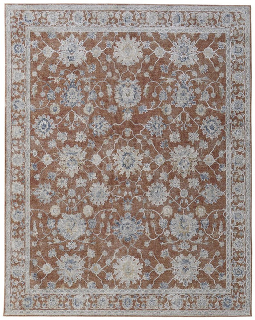 Decorative floral rug with a brown and beige pattern