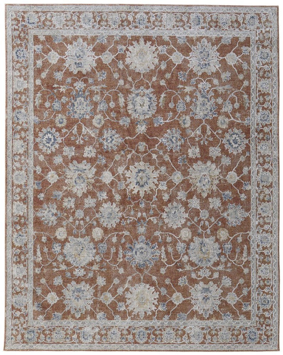 Decorative floral rug with a brown and beige pattern