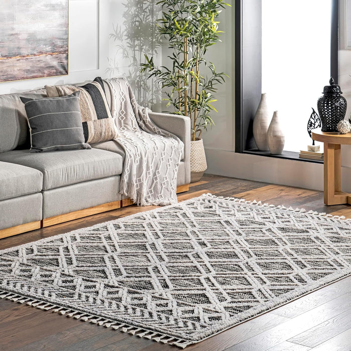 Contemporary Trellis Shag Rug, Soft Polyester Area Rug for Home Décor