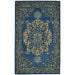 Decorative blue and yellow patterned rug on a white background