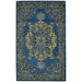 Decorative blue and yellow patterned rug on a white background