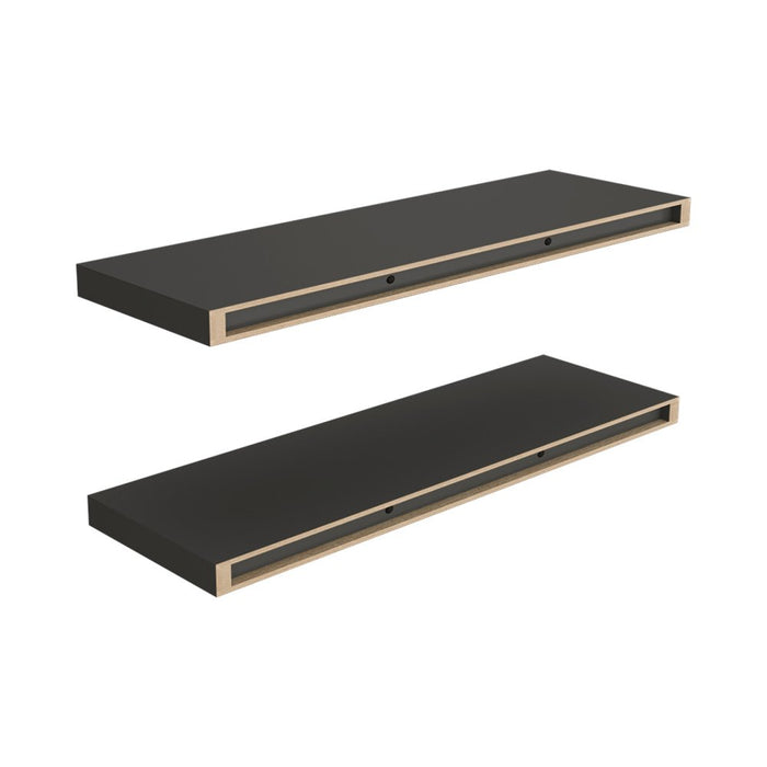 32" Set Of Two Dark Gray Wood Wall Mounted Floating Shelves