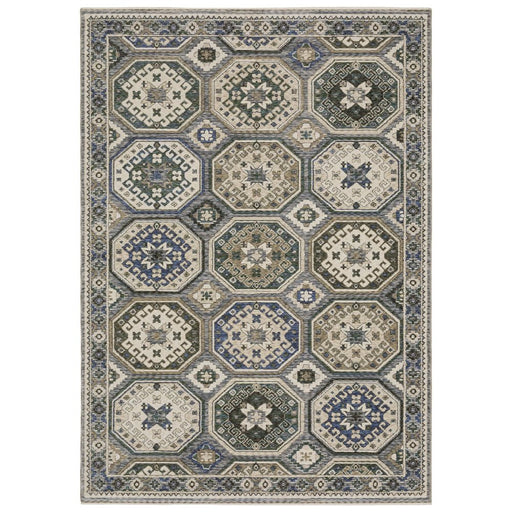 Decorative rug with geometric pattern on a white background