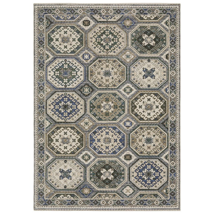 Decorative rug with geometric pattern on a white background