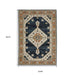 Decorative rug with geometric pattern and measurements on a white background