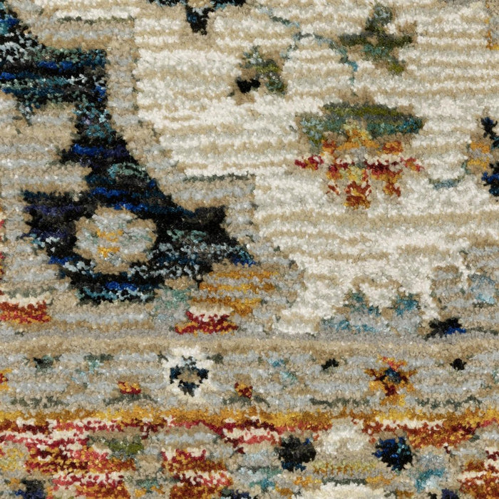 Close-up of a patterned rug with multicolor design