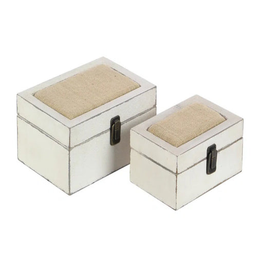 Nazaret White Wood Box with 2 Pieces Hinged Lid