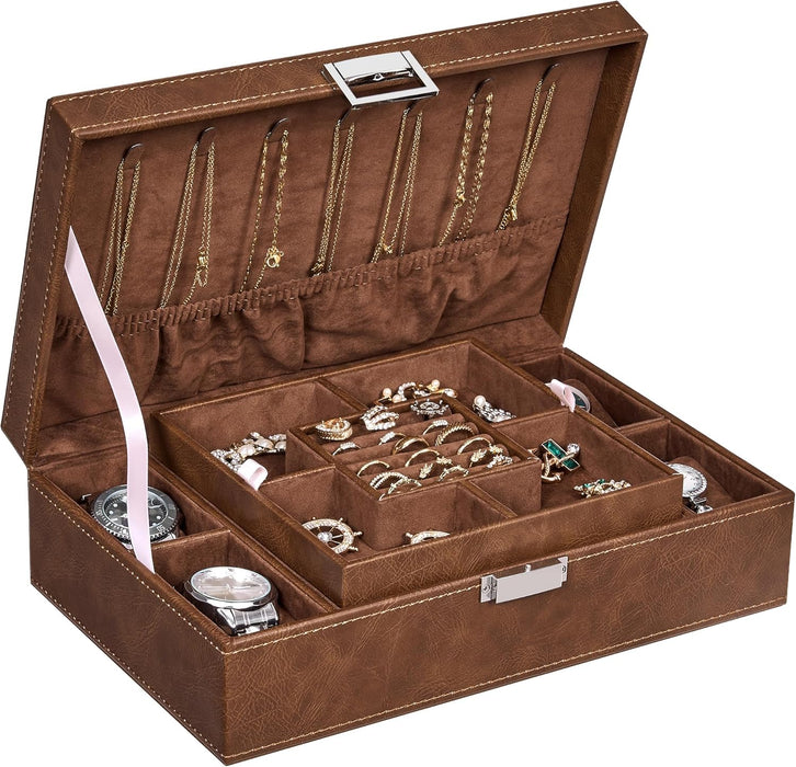 Modern Jewelry Organizer Case with Watch Display & Necklace Storage