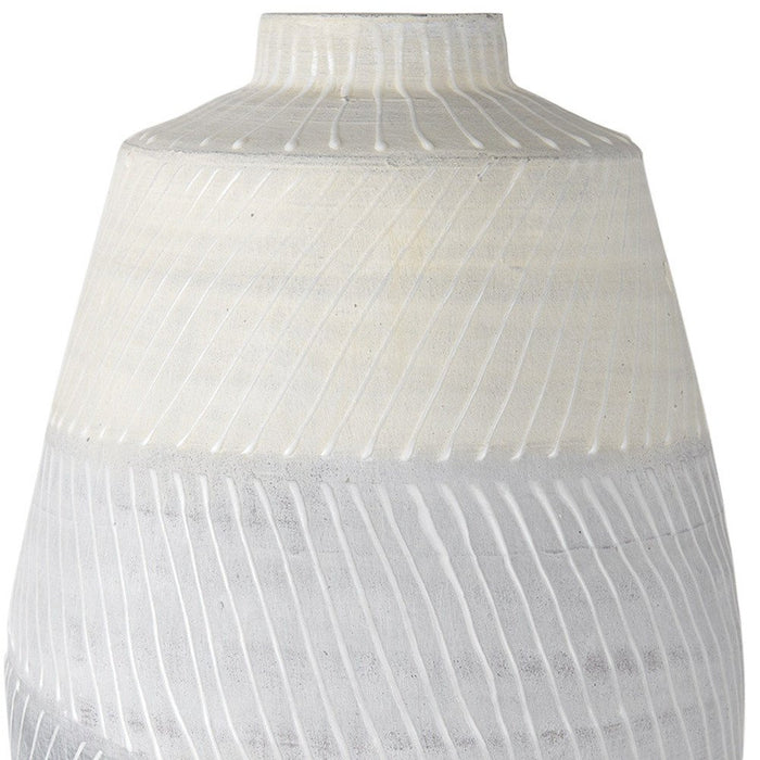 17" Cream And Gray Geometric Ceramic Table Vase