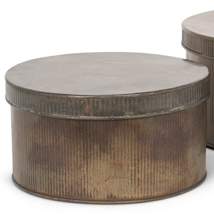 Set of Two Antiqued Gold Metal Decorative Boxes