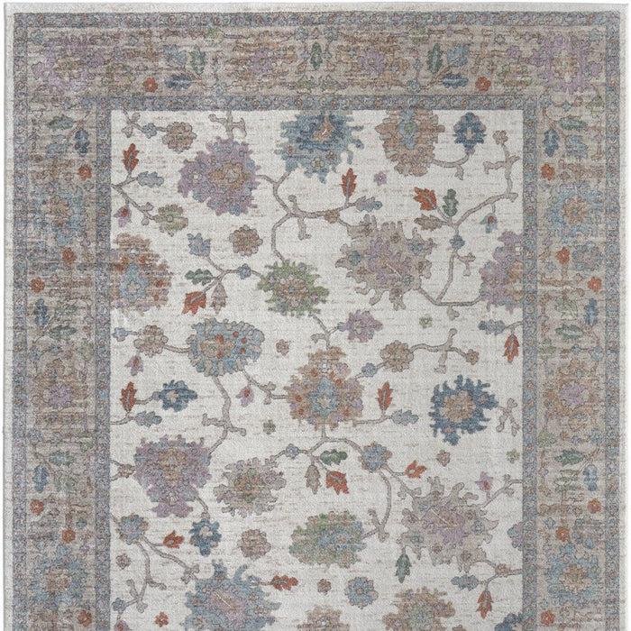 2' X 3' Ivory Brown And Blue Floral Distressed Area Rug