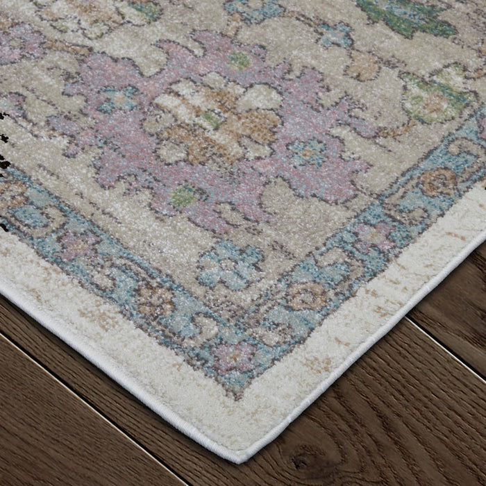 2' X 3' Ivory Brown And Blue Floral Distressed Area Rug