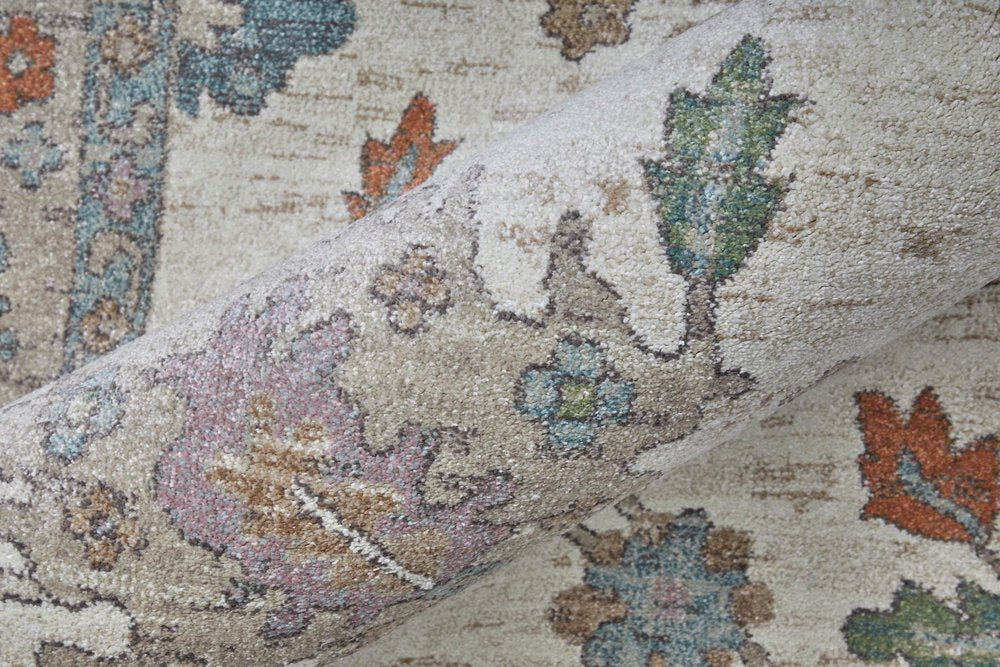 2' X 3' Ivory Brown And Blue Floral Distressed Area Rug