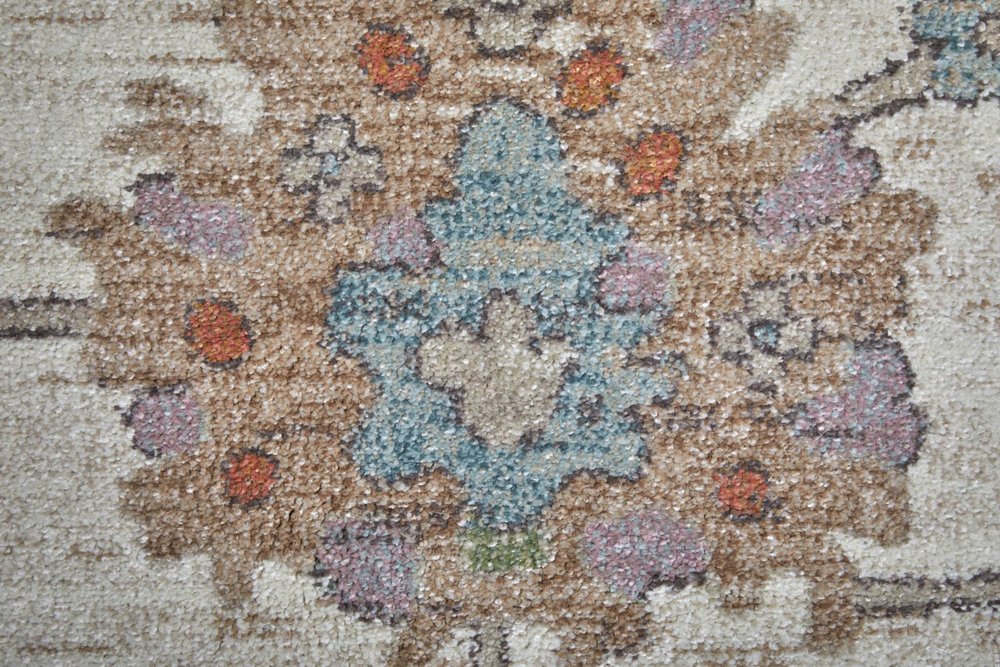 2' X 3' Ivory Brown And Blue Floral Distressed Area Rug