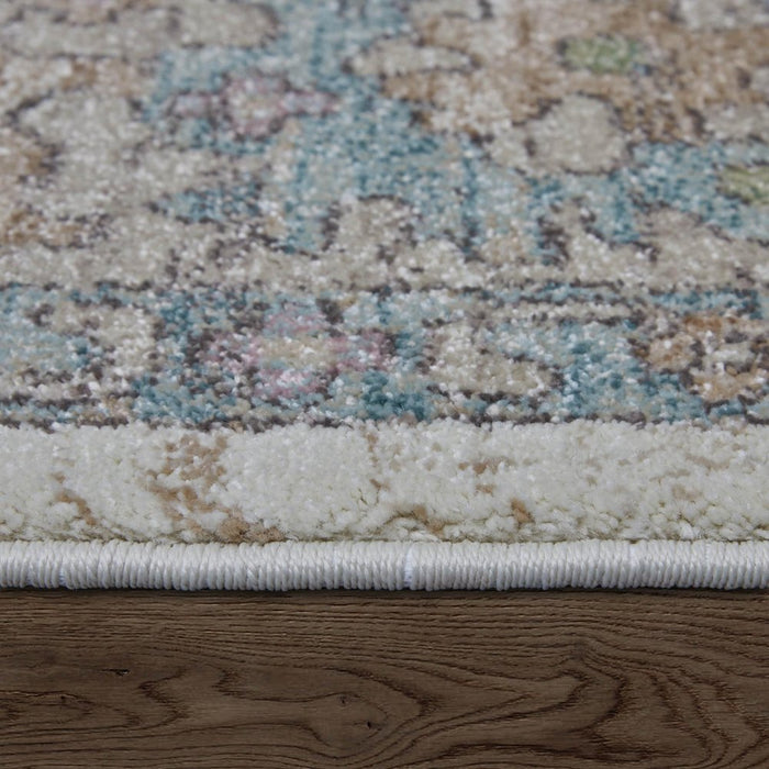 2' X 3' Ivory Brown And Blue Floral Distressed Area Rug