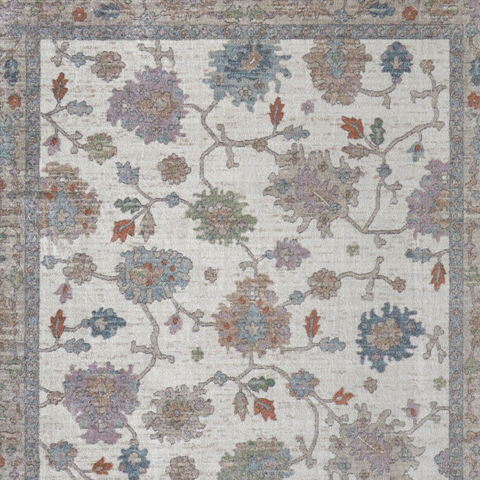 2' X 3' Ivory Brown And Blue Floral Distressed Area Rug