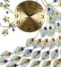 Decorative wall clock with peacock feather design on a white background