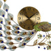 Decorative wall clock with peacock feather and flower design on a white background